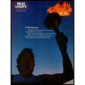 1984 Bud Light Beer Olympic Torch Relay Runner Vintage Print Ad Wall Art Photo